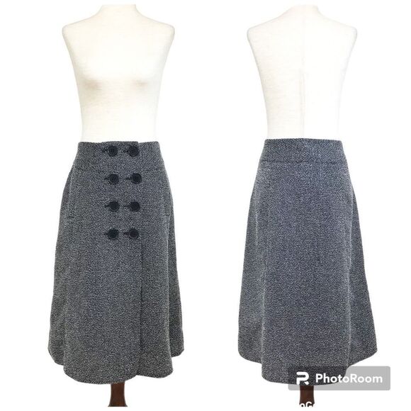 NIC+ZOE Button Front Tweed Midi Skirt Gray A-Line Double Breasted Career Size 6 - Picture 1 of 9